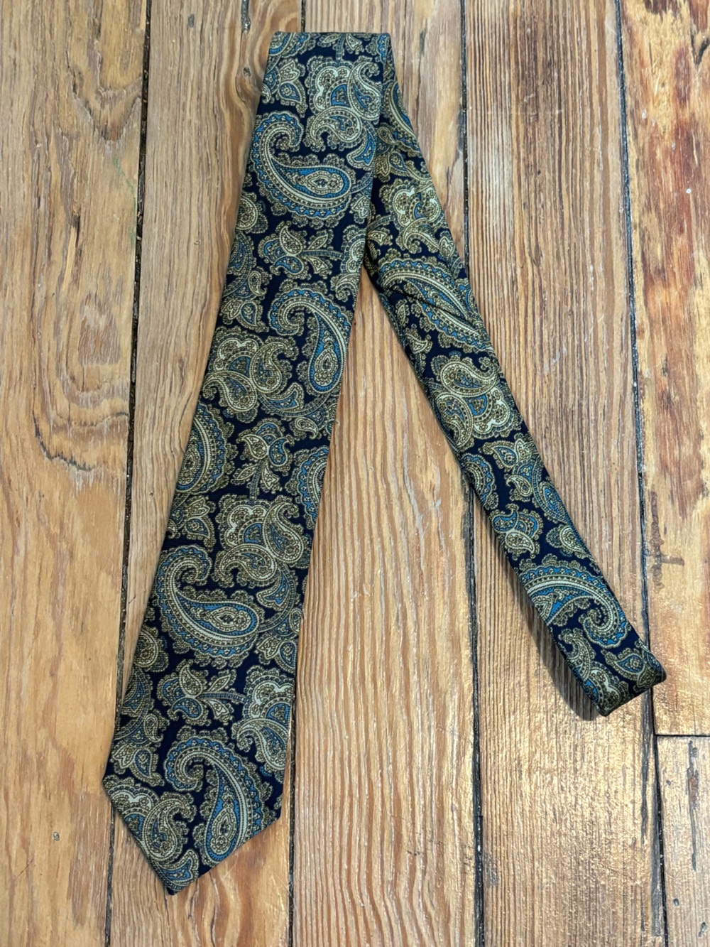 100% Wool Paisley Tie - Blue and Olive Made in Italy 55 Inches